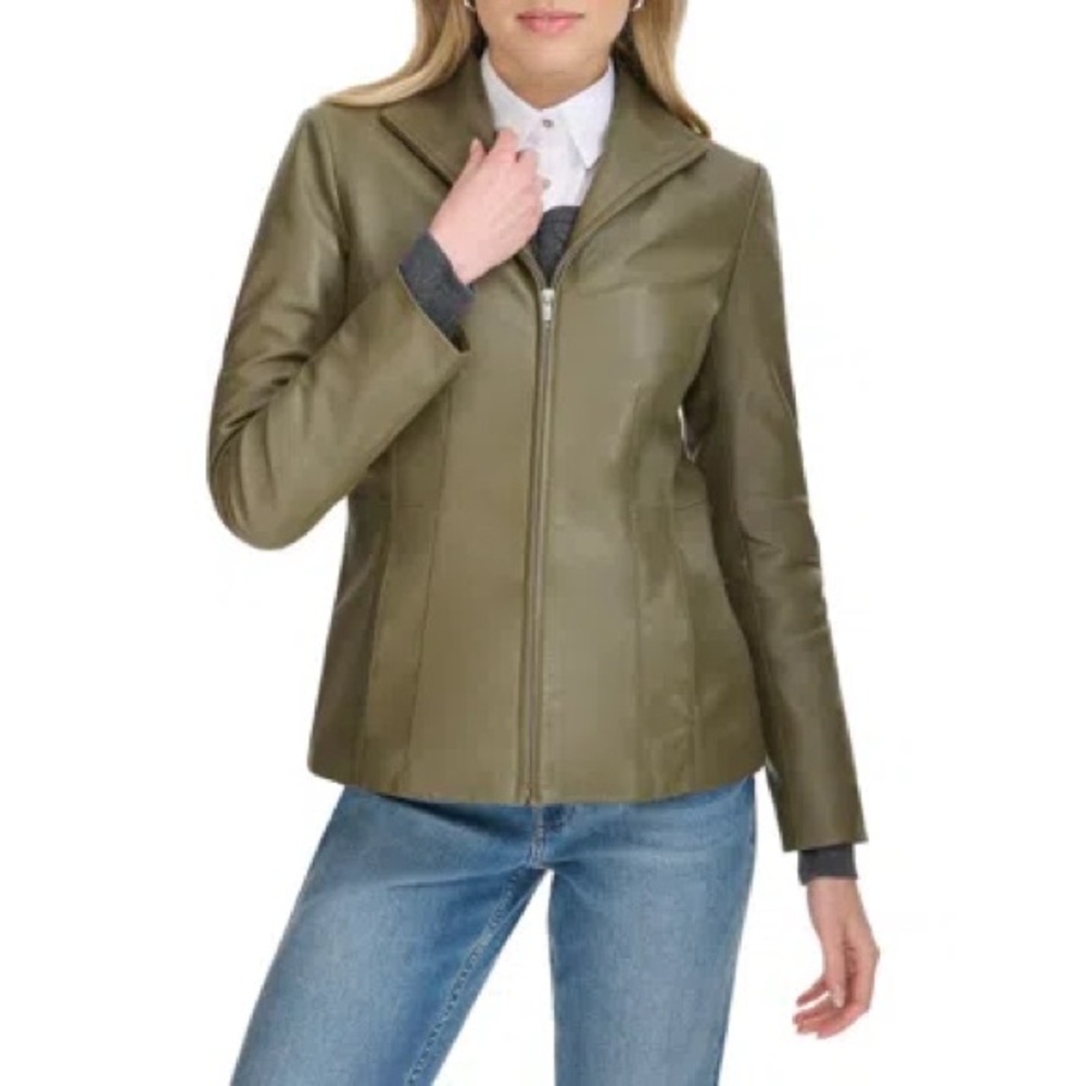 Cole Haan Wing Collar Lambskin Leather Jacket Size Small